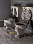 Not used in quite some time is the brush lying between these two thrones at Gladding McBean factory in Lincoln, CA.  Or this could be a yellow scepter for the king and queen?