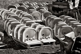 Rows of stacked sinks removed and piled into the desert along with all other crazy things.  Goldfield, NV.